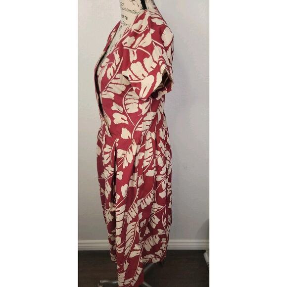 TOAST Poplin Midi Shirt Dress Sz 6 Pockets 100% Cotton Faux Wrap V Neck Printed - Picture 5 of 12